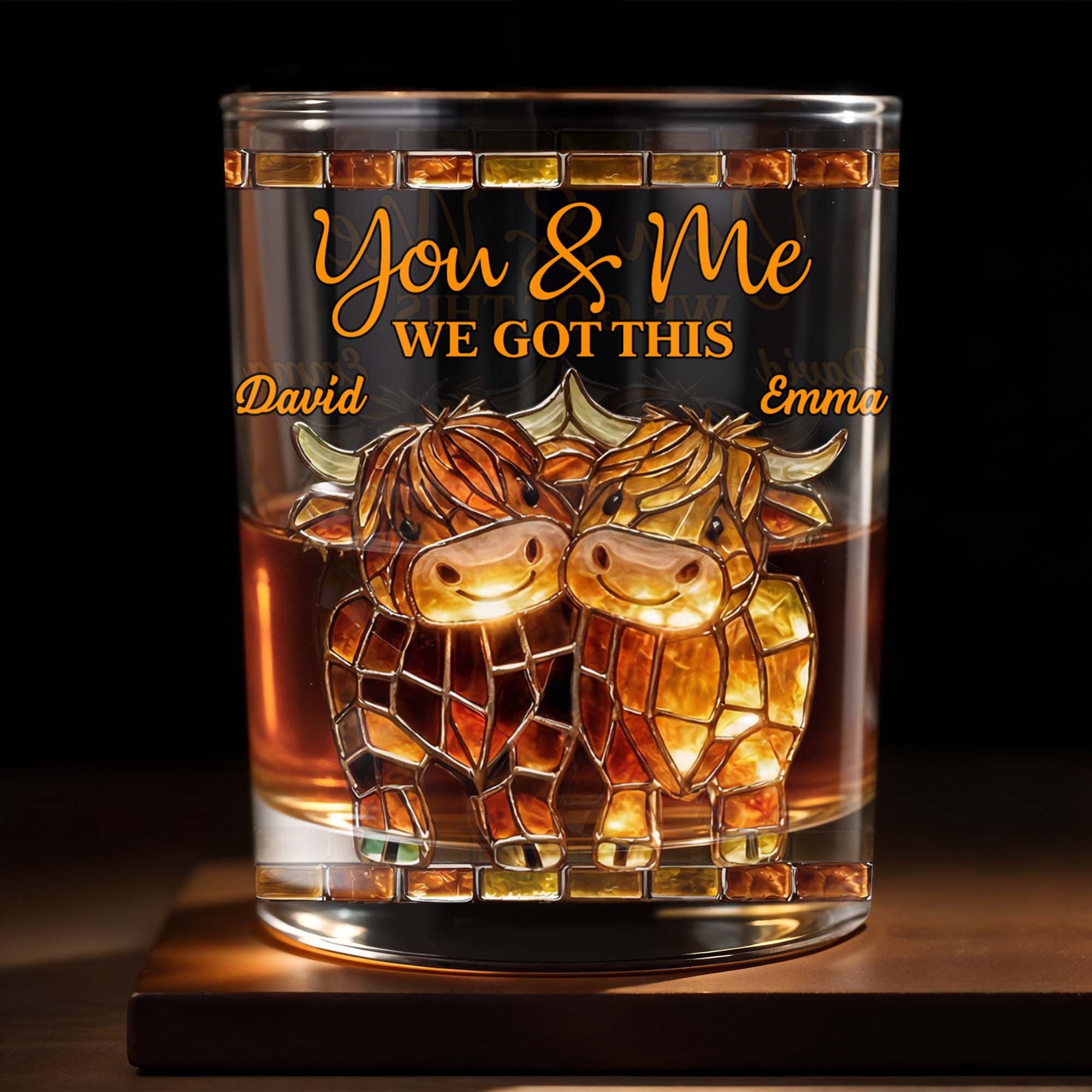 You & Me, We Got This Mosaic Cows Glass - Personalized Custom Whiskey Glass - CPL1199_RWG