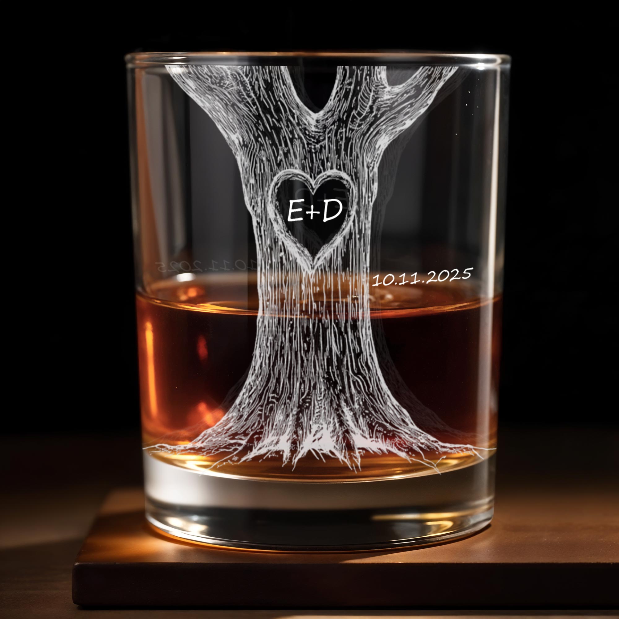 Celebrate Your Love With Our Tree Design - Personalized Custom Whiskey Glass - CPL1217_RWG