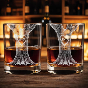 Celebrate Your Love With Our Tree Design - Personalized Custom Whiskey Glass - CPL1217_RWG