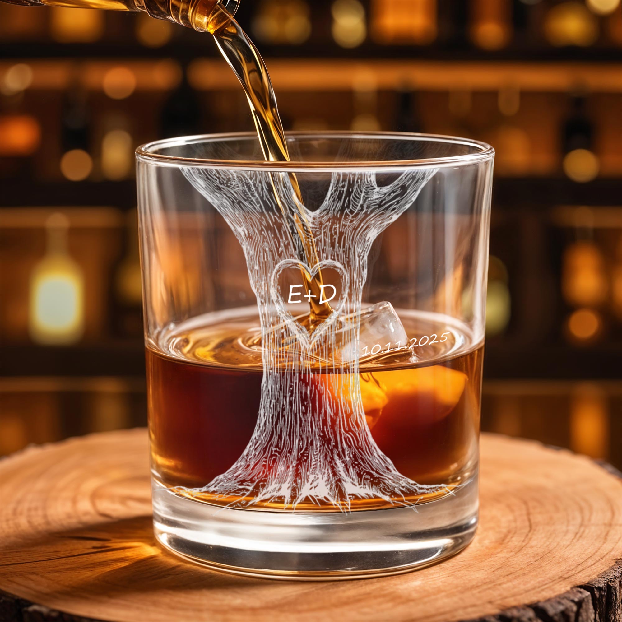 Celebrate Your Love With Our Tree Design - Personalized Custom Whiskey Glass - CPL1217_RWG