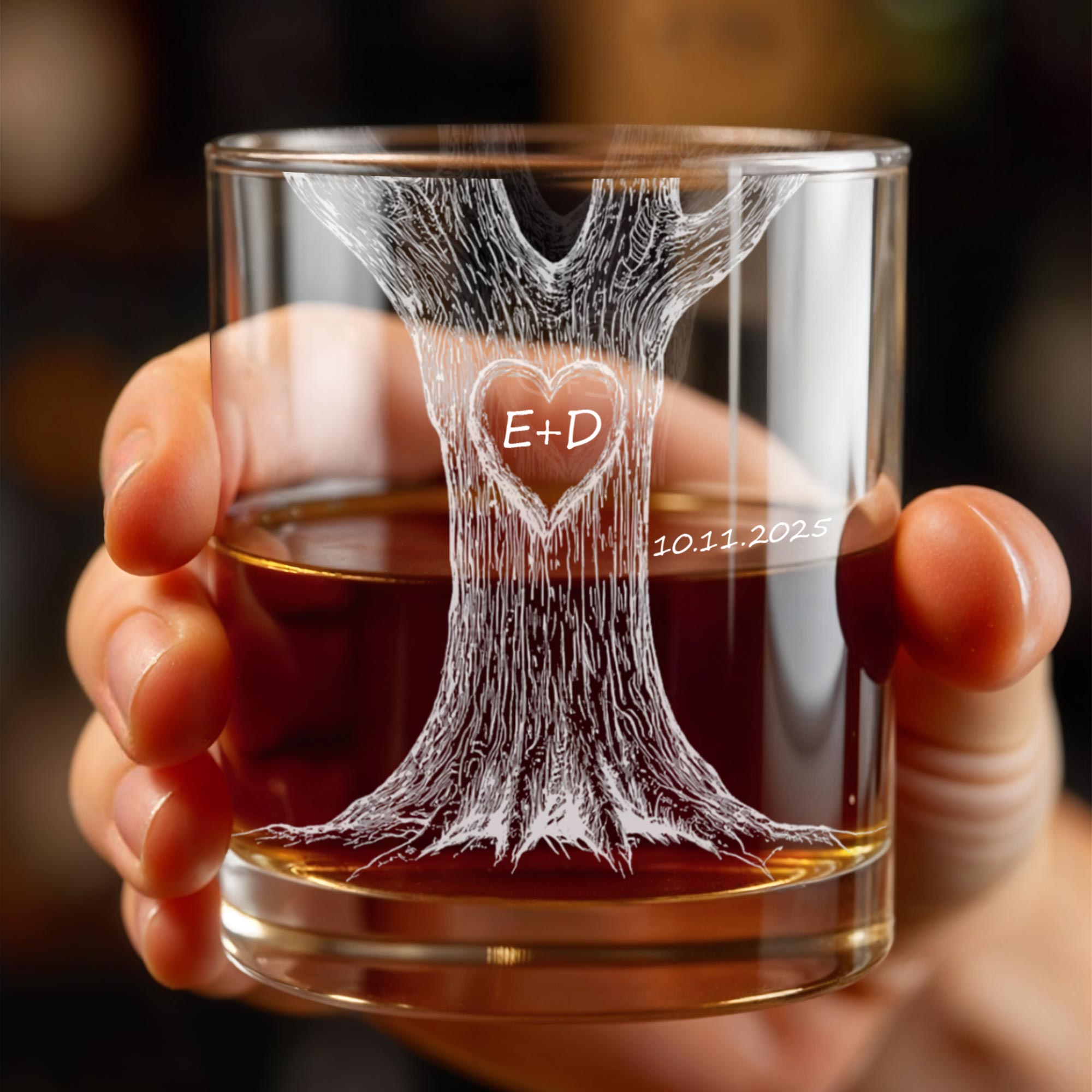 Celebrate Your Love With Our Tree Design - Personalized Custom Whiskey Glass - CPL1217_RWG