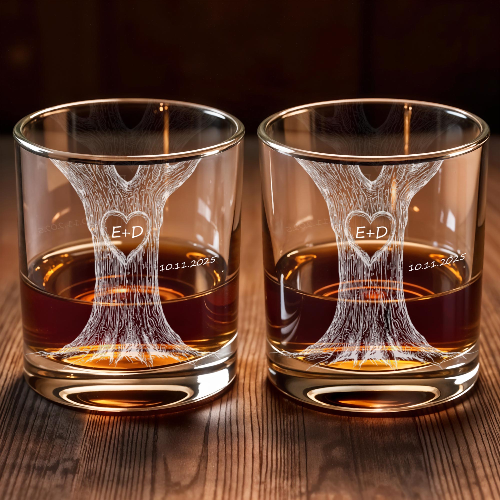 Celebrate Your Love With Our Tree Design - Personalized Custom Whiskey Glass - CPL1217_RWG