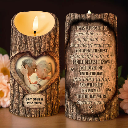 Forever Loving You, Heart Shape and Tree Bark Texture Design - Personalized Custom LED Candle - CPL122_LECA