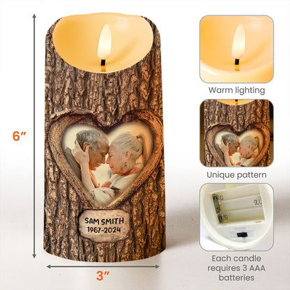 Forever Loving You, Heart Shape and Tree Bark Texture Design - Personalized Custom LED Candle - CPL122_LECA
