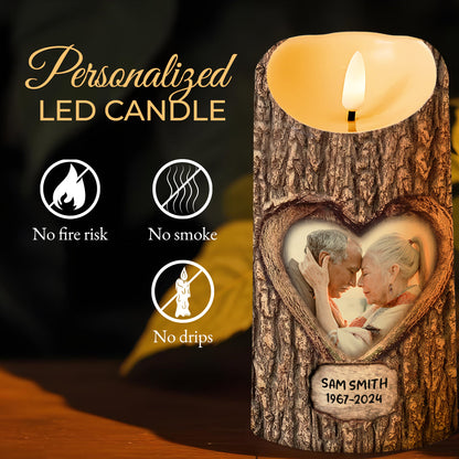 Forever Loving You, Heart Shape and Tree Bark Texture Design - Personalized Custom LED Candle - CPL122_LECA