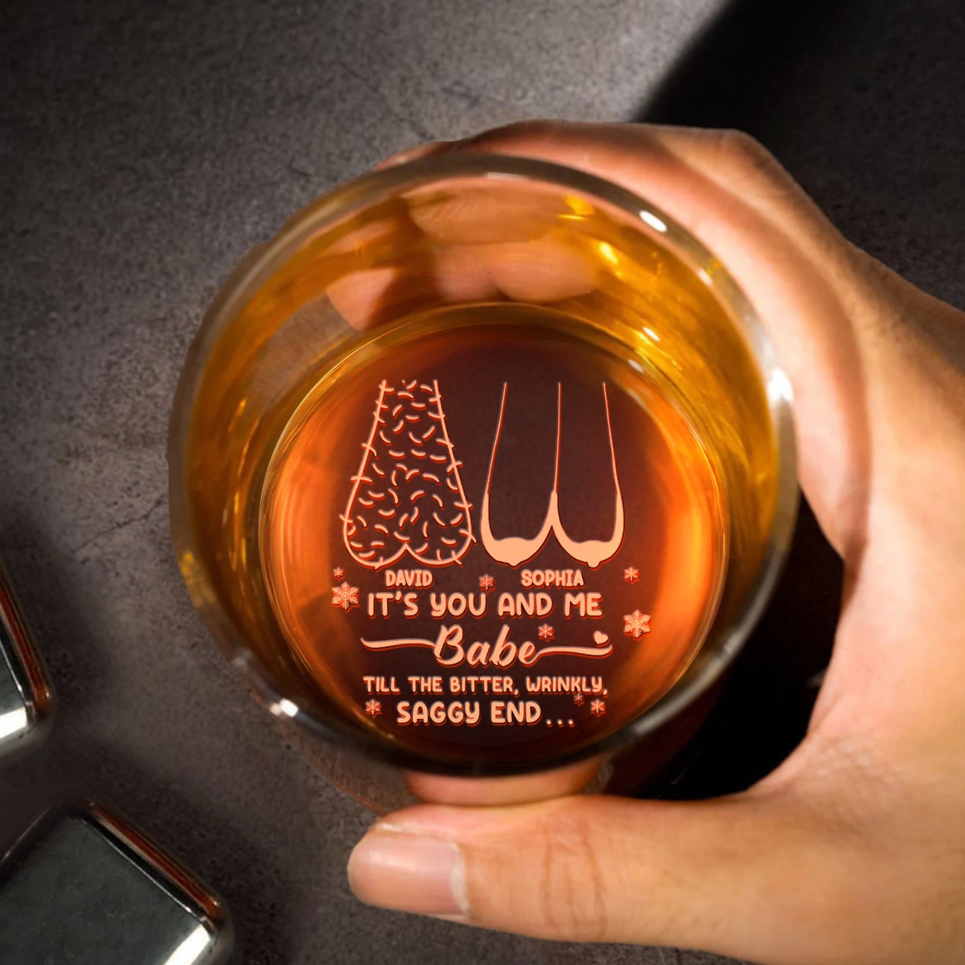 It's You And Me Babe, Christmas Tree and Hearts Design - Personalized Engraved Whiskey Glass - CPL1232_EWG