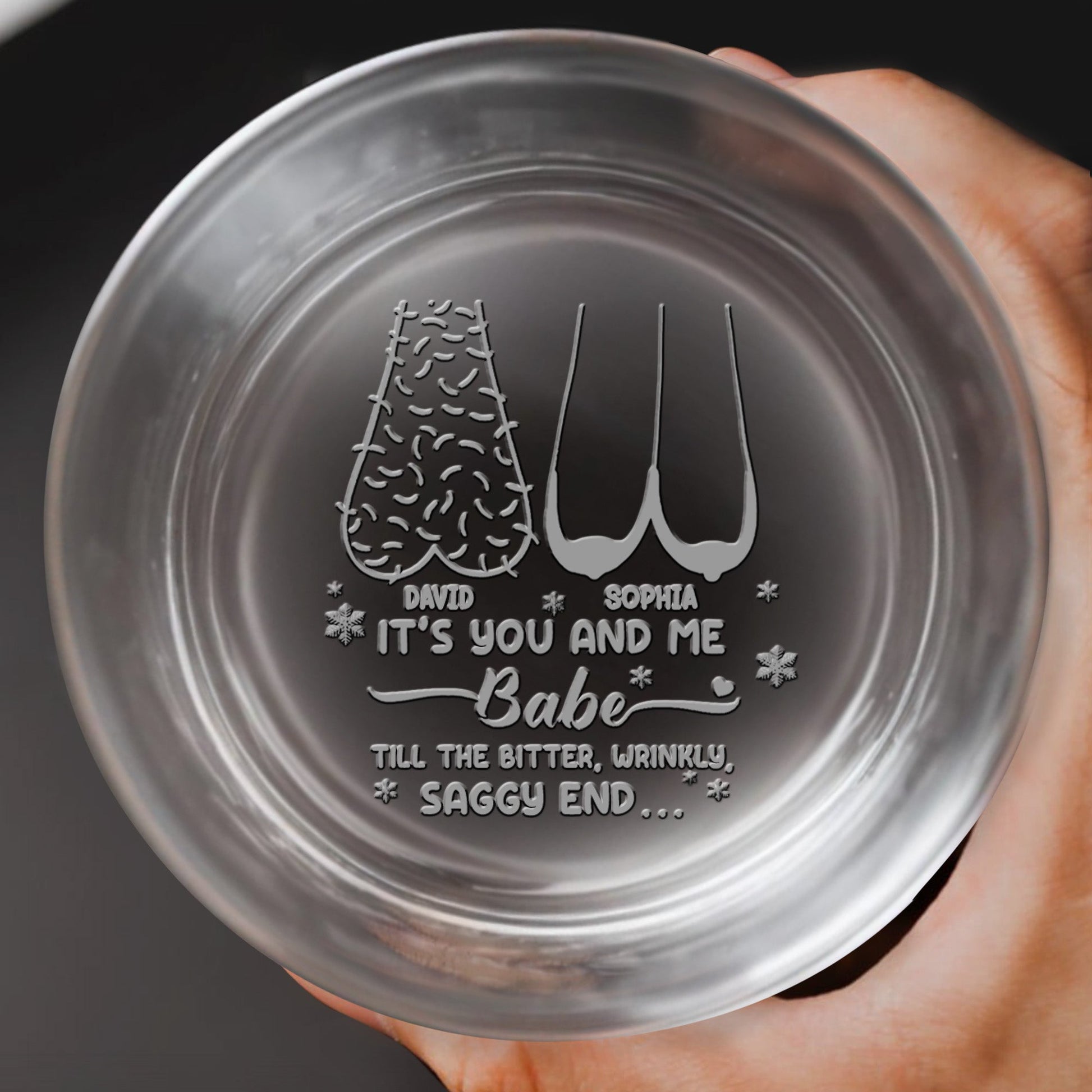 It's You And Me Babe, Christmas Tree and Hearts Design - Personalized Engraved Whiskey Glass - CPL1232_EWG