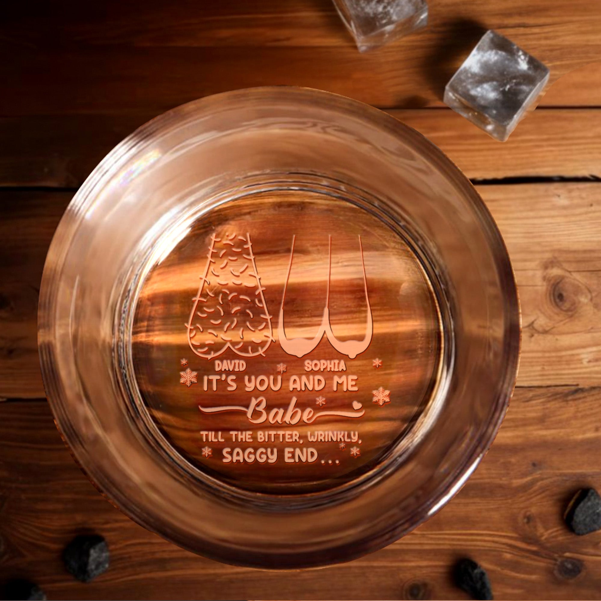 It's You And Me Babe, Christmas Tree and Hearts Design - Personalized Engraved Whiskey Glass - CPL1232_EWG