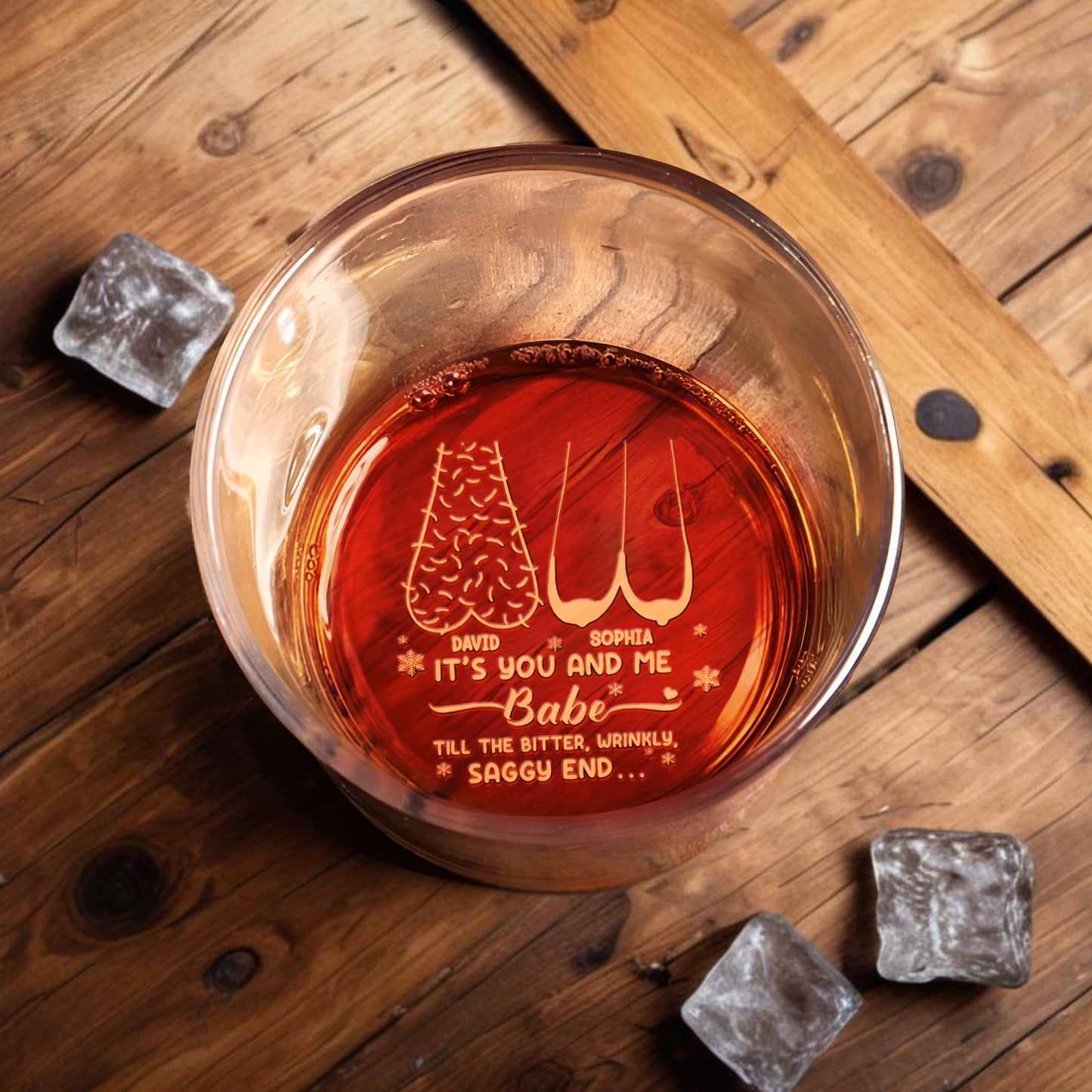 It's You And Me Babe, Christmas Tree and Hearts Design - Personalized Engraved Whiskey Glass - CPL1232_EWG