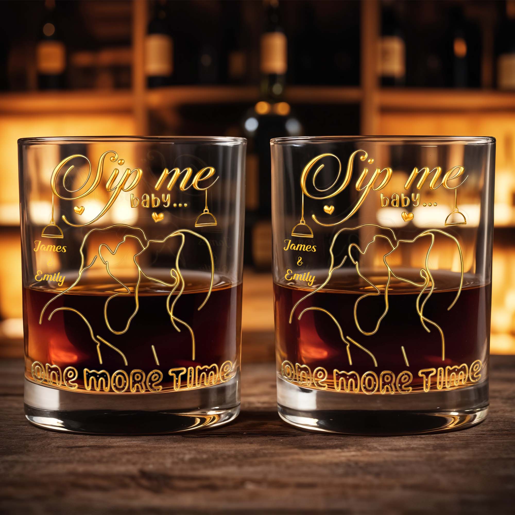 Sip Me Baby One More Time With Couples And Heart Design - Personalized Custom Whiskey Glass - CPL1233_RWG