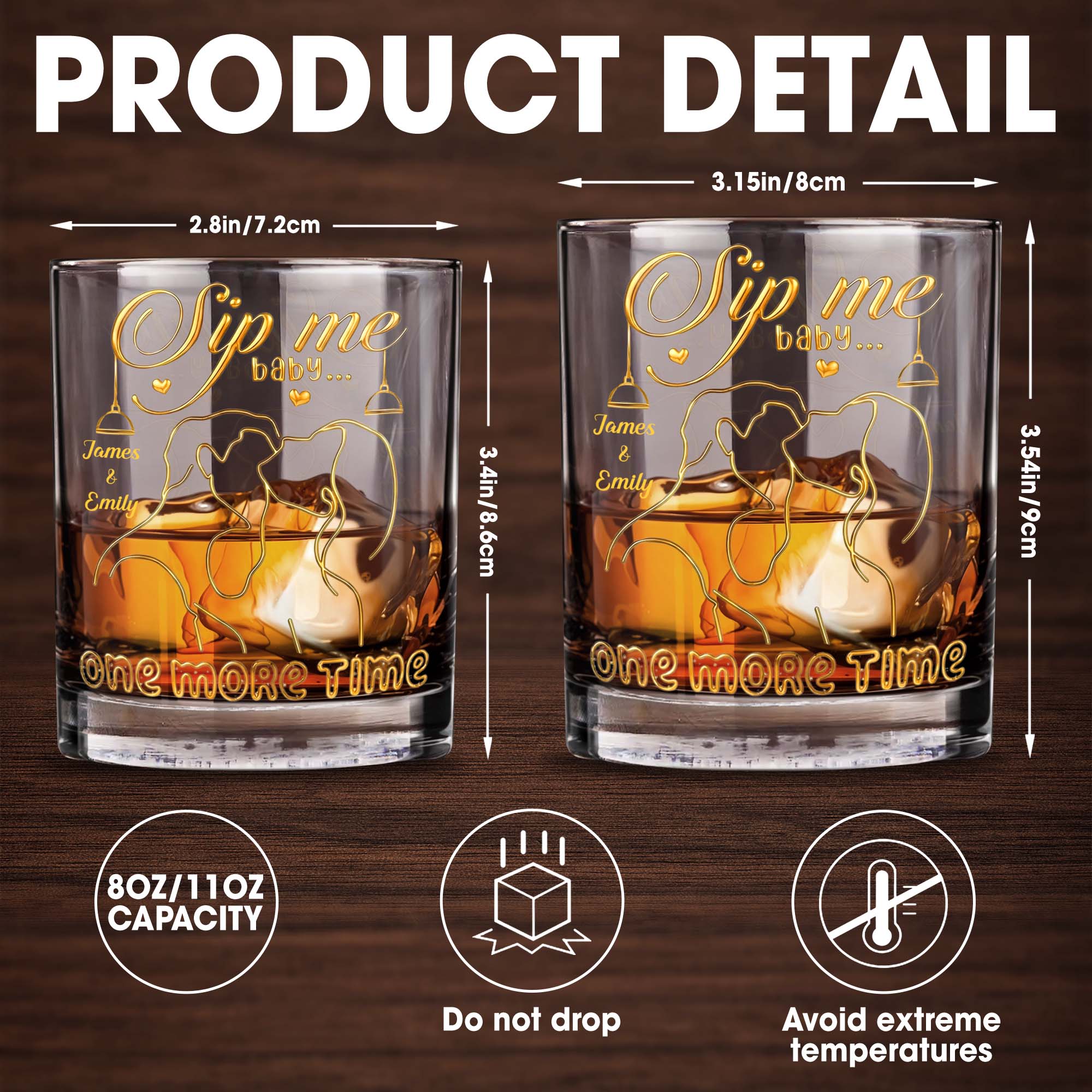 Sip Me Baby One More Time With Couples And Heart Design - Personalized Custom Whiskey Glass - CPL1233_RWG