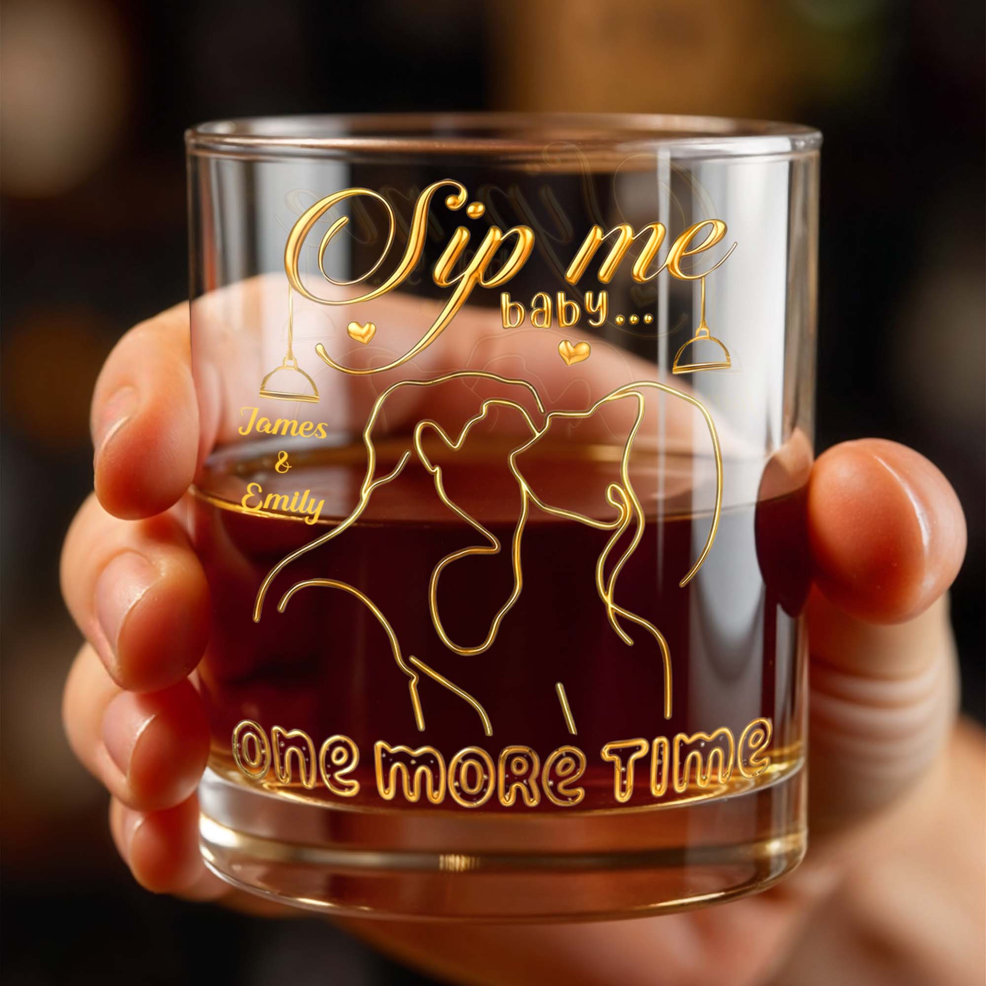 Sip Me Baby One More Time With Couples And Heart Design - Personalized Custom Whiskey Glass - CPL1233_RWG