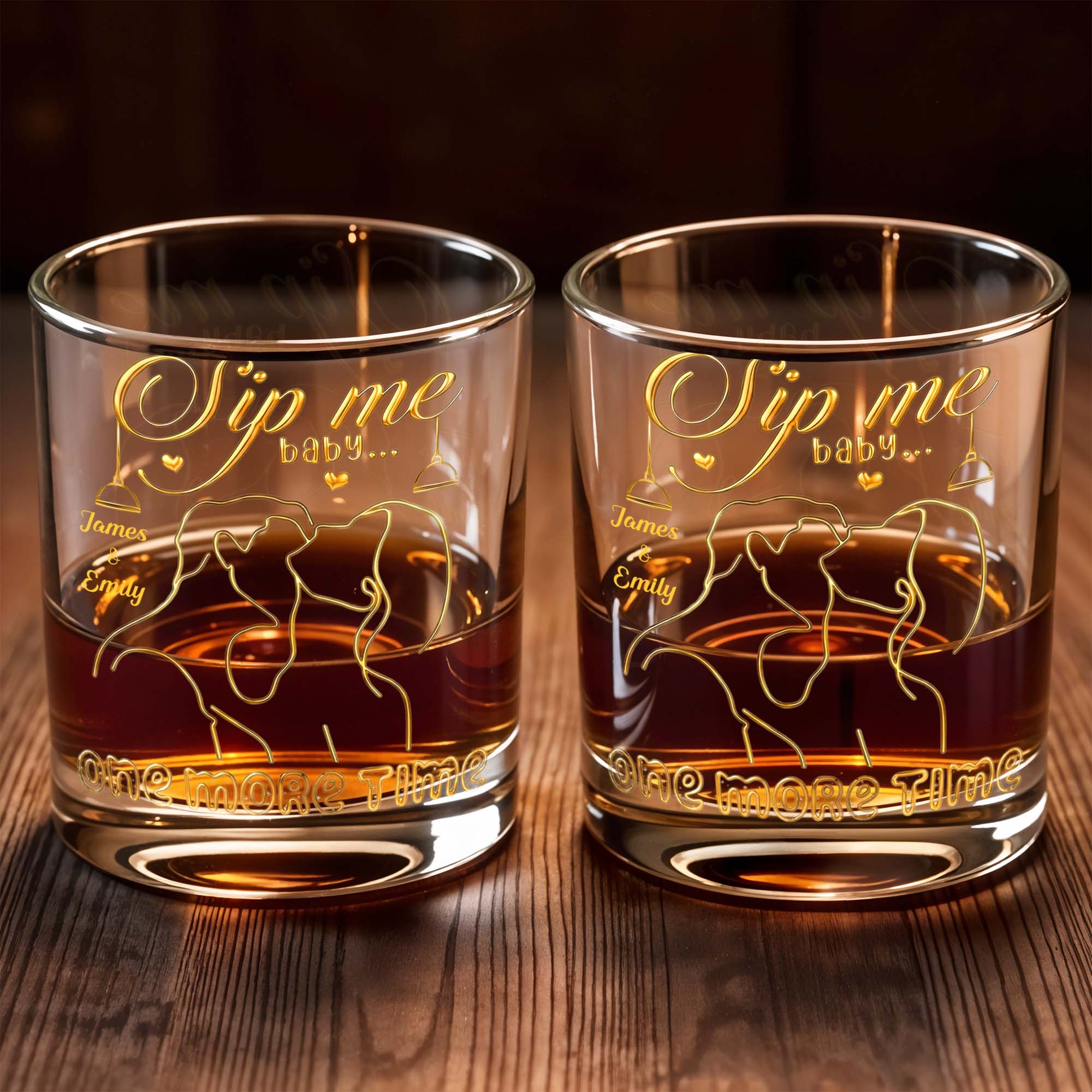 Sip Me Baby One More Time With Couples And Heart Design - Personalized Custom Whiskey Glass - CPL1233_RWG
