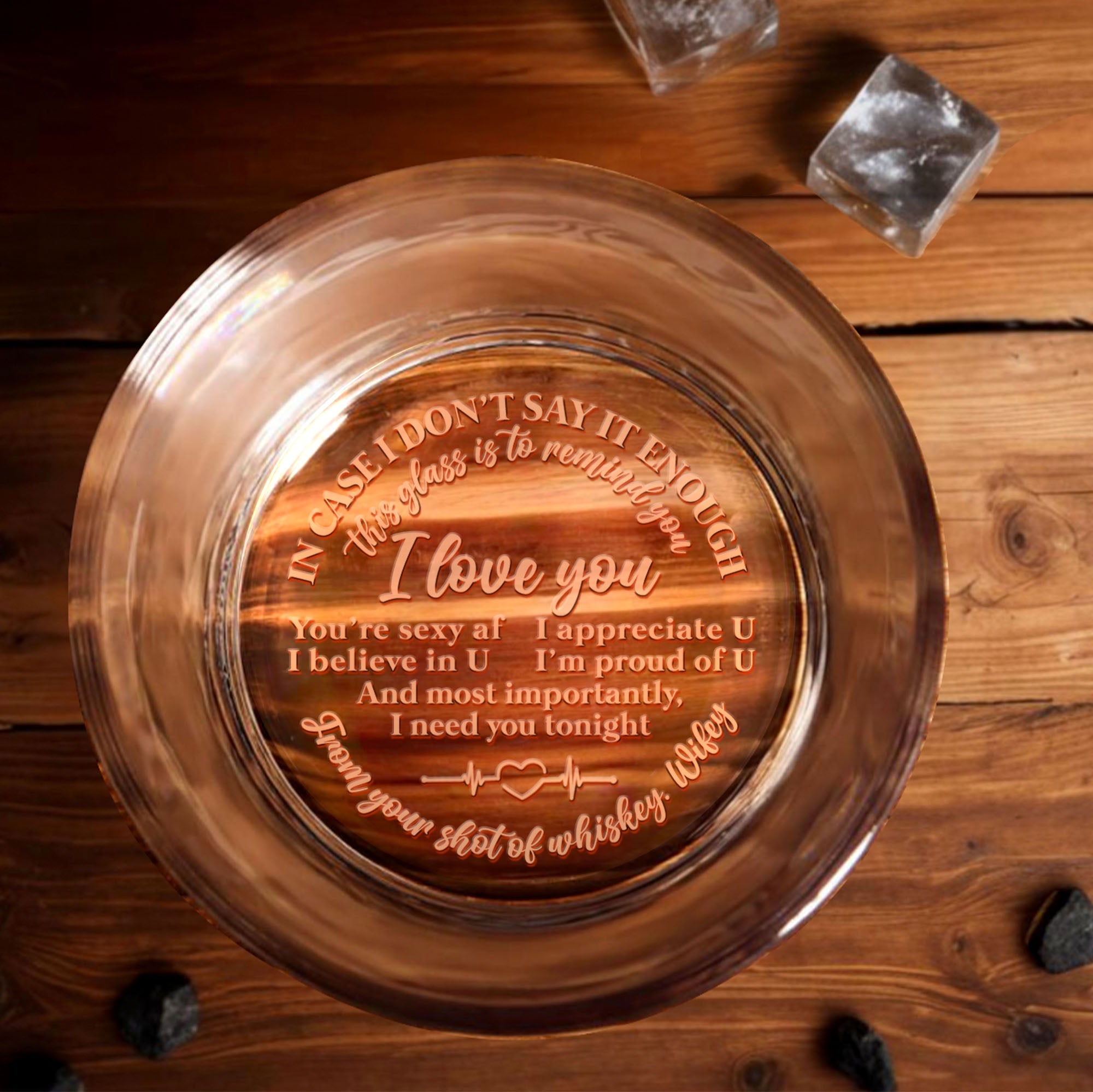 In Case I Don’t Say It Enough, I Love You, Heart and Text Design - Personalized Engraved Whiskey Glass - CPL1242_EWG