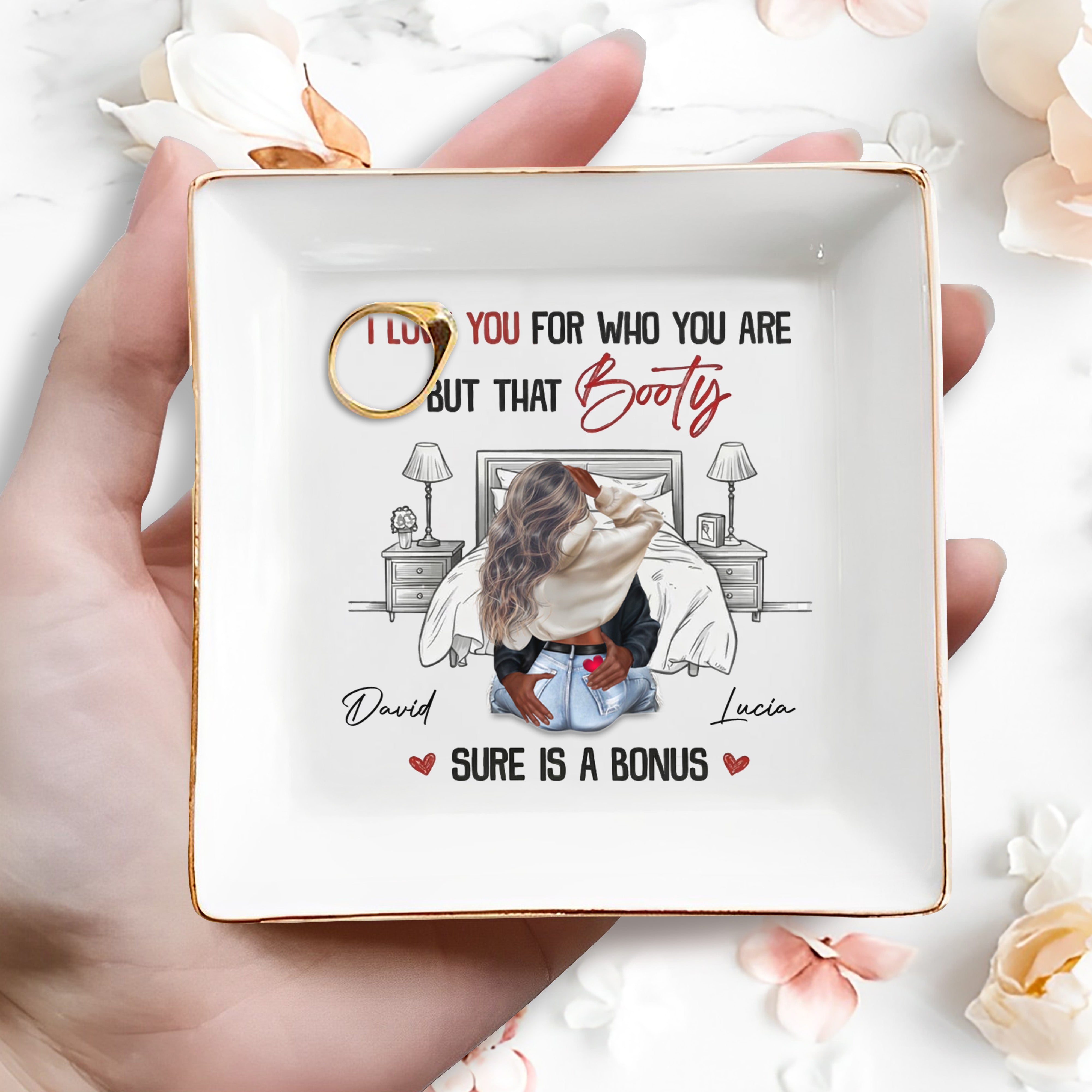 I Love You for Who You Are, Couple Embrace - Personalized Custom Jewelry Dish, Square Ceramic Dish - CPL1244_SCRD