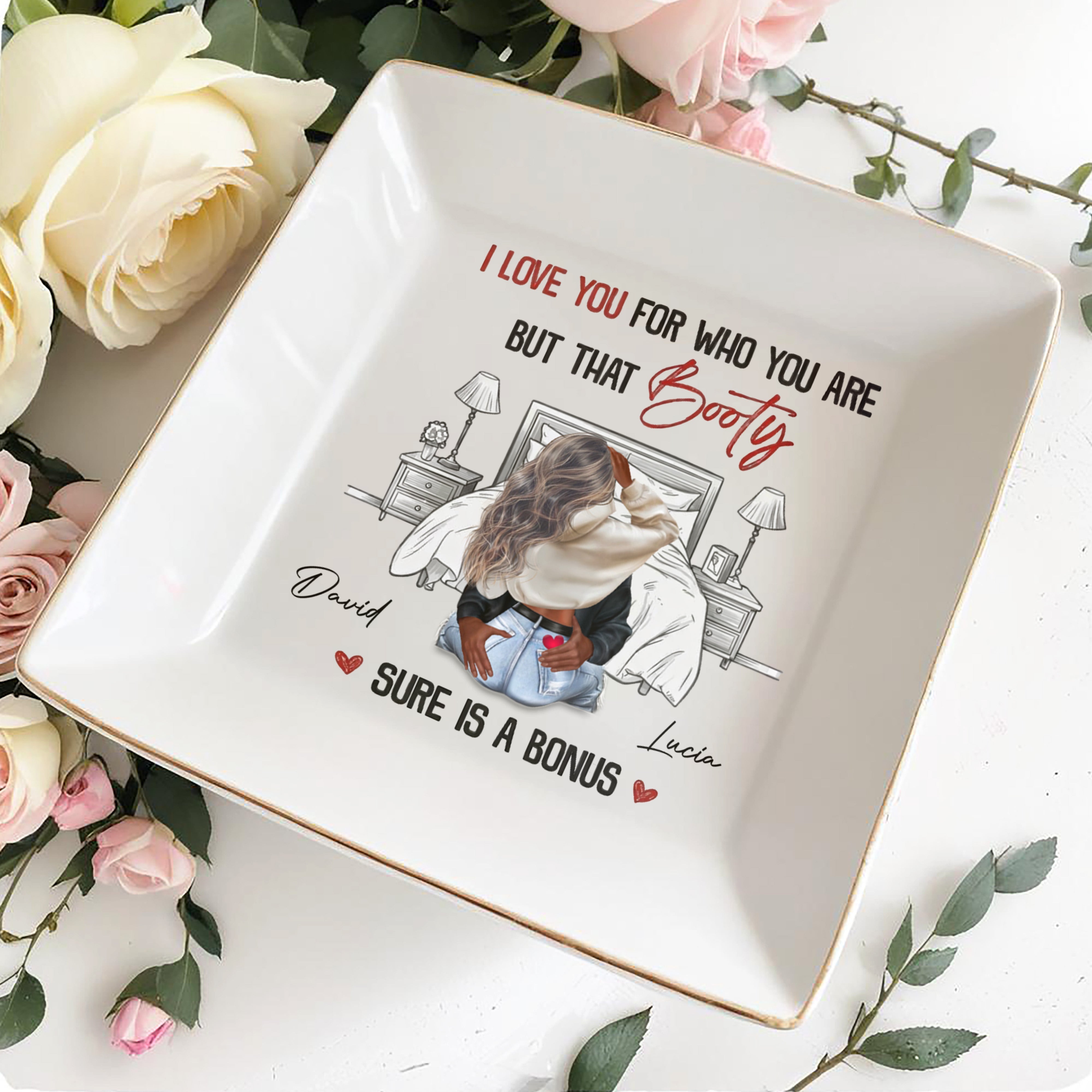 I Love You for Who You Are, Couple Embrace - Personalized Custom Jewelry Dish, Square Ceramic Dish - CPL1244_SCRD