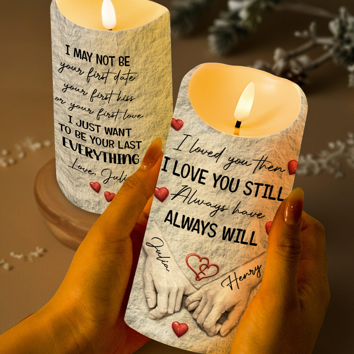 I Loved You Then, I Love You Still, Holding Hands - Personalized Custom LED Candle - CPL1255_LECA