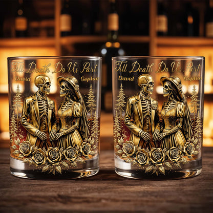Till Death Do Us Part With Skeleton Couple And Roses - Personalized Custom Whiskey Glass - CPL1274_RWG