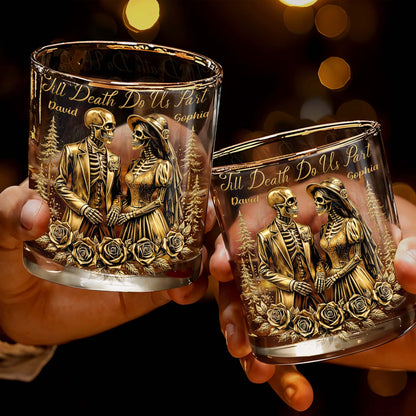 Till Death Do Us Part With Skeleton Couple And Roses - Personalized Custom Whiskey Glass - CPL1274_RWG