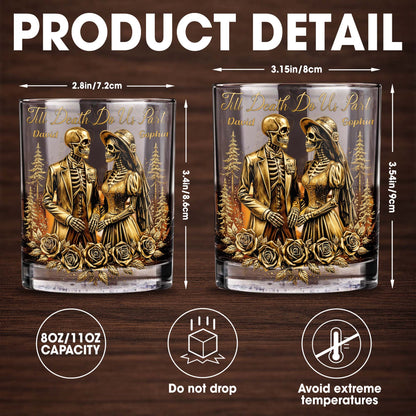Till Death Do Us Part With Skeleton Couple And Roses - Personalized Custom Whiskey Glass - CPL1274_RWG