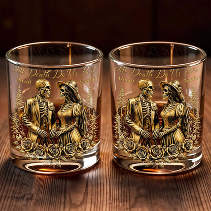 Till Death Do Us Part With Skeleton Couple And Roses - Personalized Custom Whiskey Glass - CPL1274_RWG