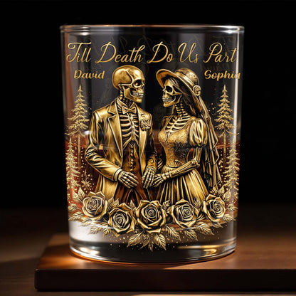 Till Death Do Us Part With Skeleton Couple And Roses - Personalized Custom Whiskey Glass - CPL1274_RWG
