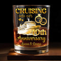 Cruising Into Our Anniversary With Cruise Ship And Wedding Rings - Personalized Custom Whiskey Glass - CPL1283_RWG
