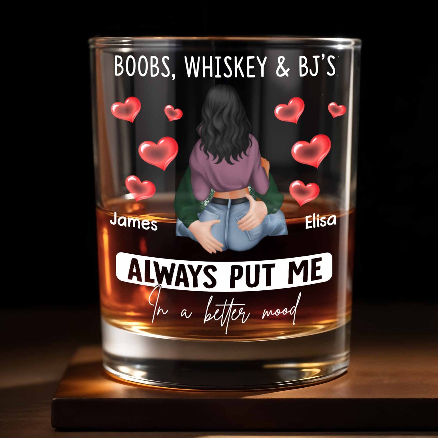 Always Put Me In A Better Mood, Hearts, Romantic Couple - Personalized Custom Whiskey Glass - CPL1288_RWG