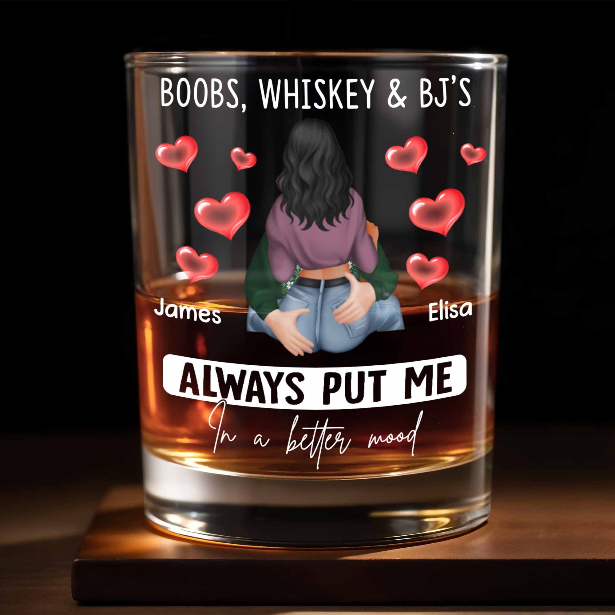 Always Put Me In A Better Mood, Hearts, Romantic Couple - Personalized Custom Whiskey Glass - CPL1288_RWG