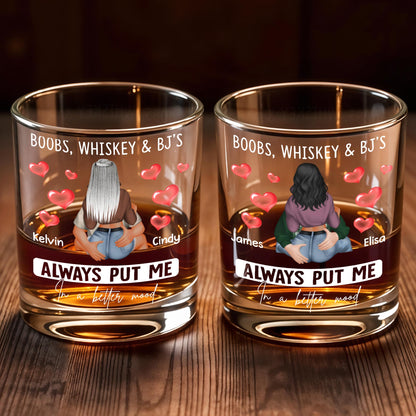 Always Put Me In A Better Mood, Hearts, Romantic Couple - Personalized Custom Whiskey Glass - CPL1288_RWG