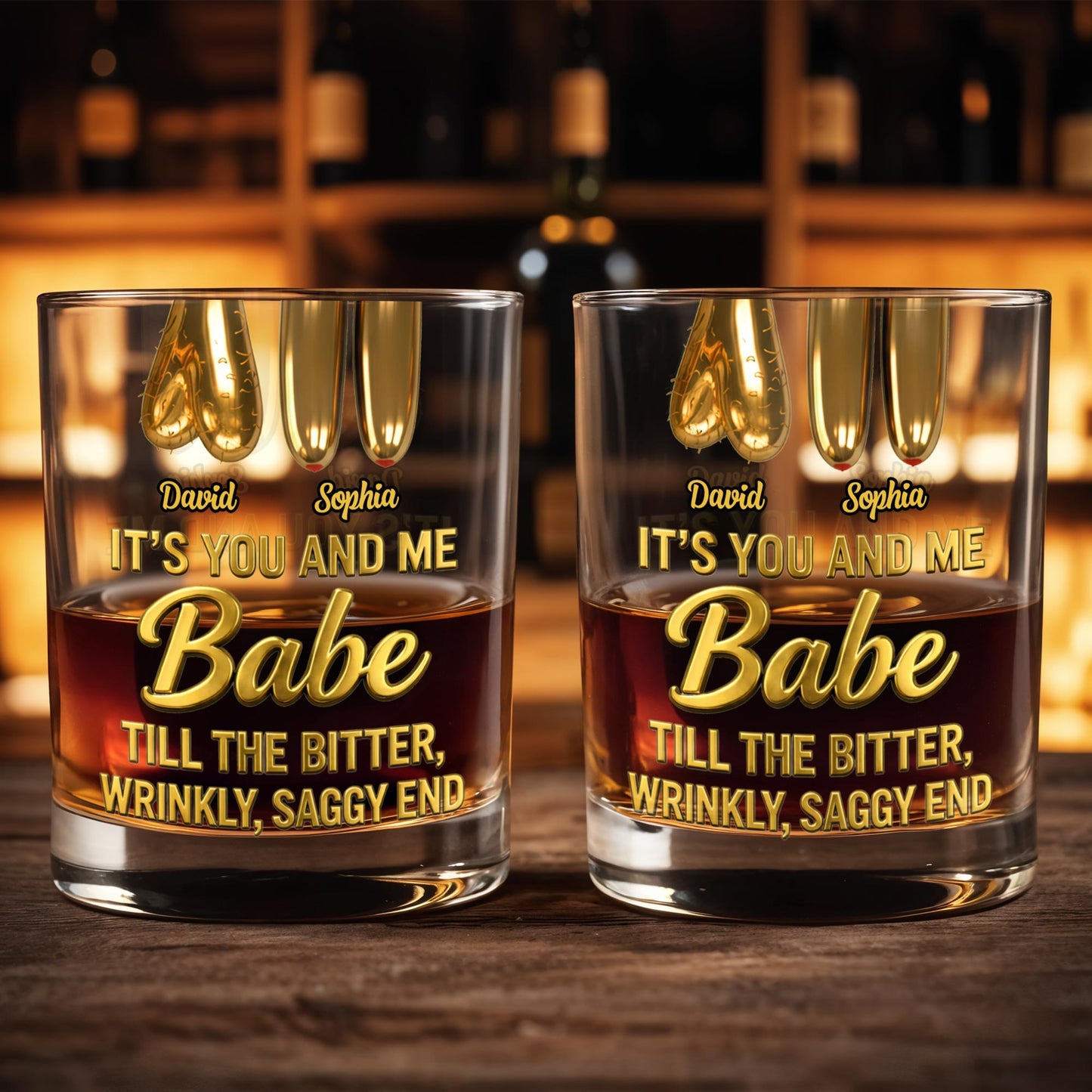 It's You And Me Babe Till The Bitter End - Personalized Custom Whiskey Glass - CPL1293_RWG