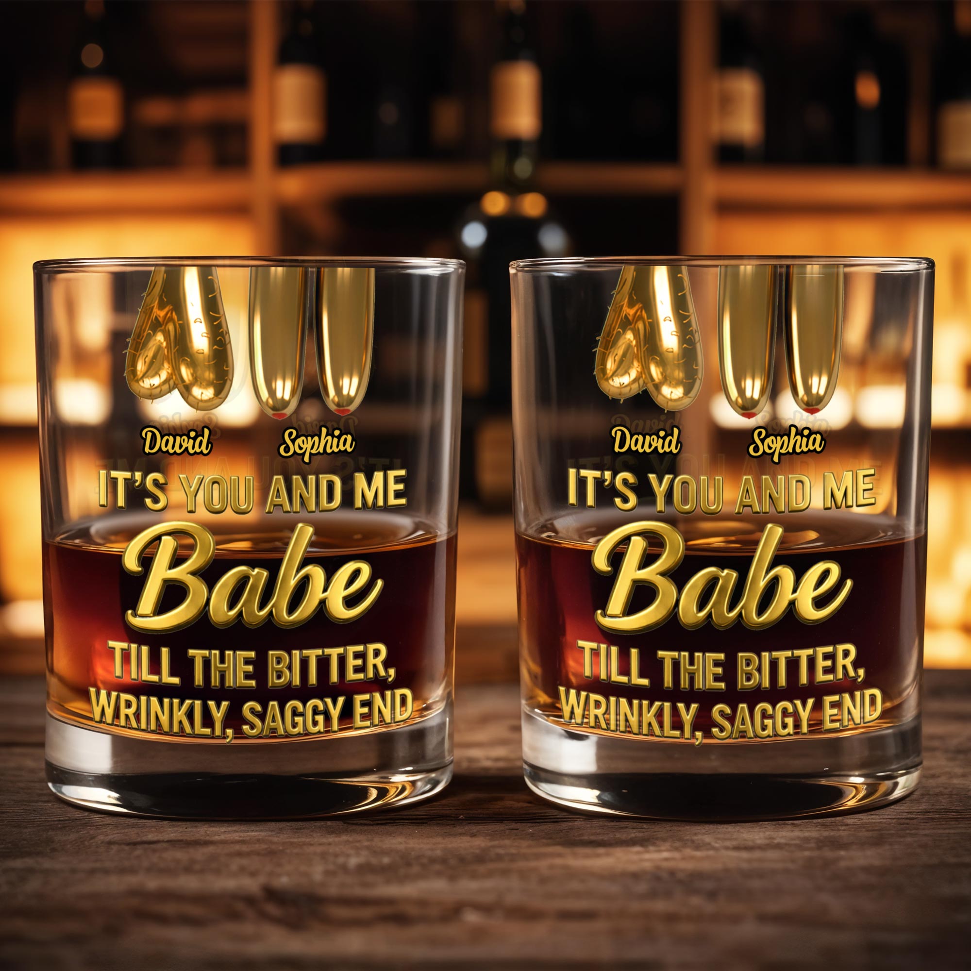 It's You And Me Babe Till The Bitter End - Personalized Custom Whiskey Glass - CPL1293_RWG