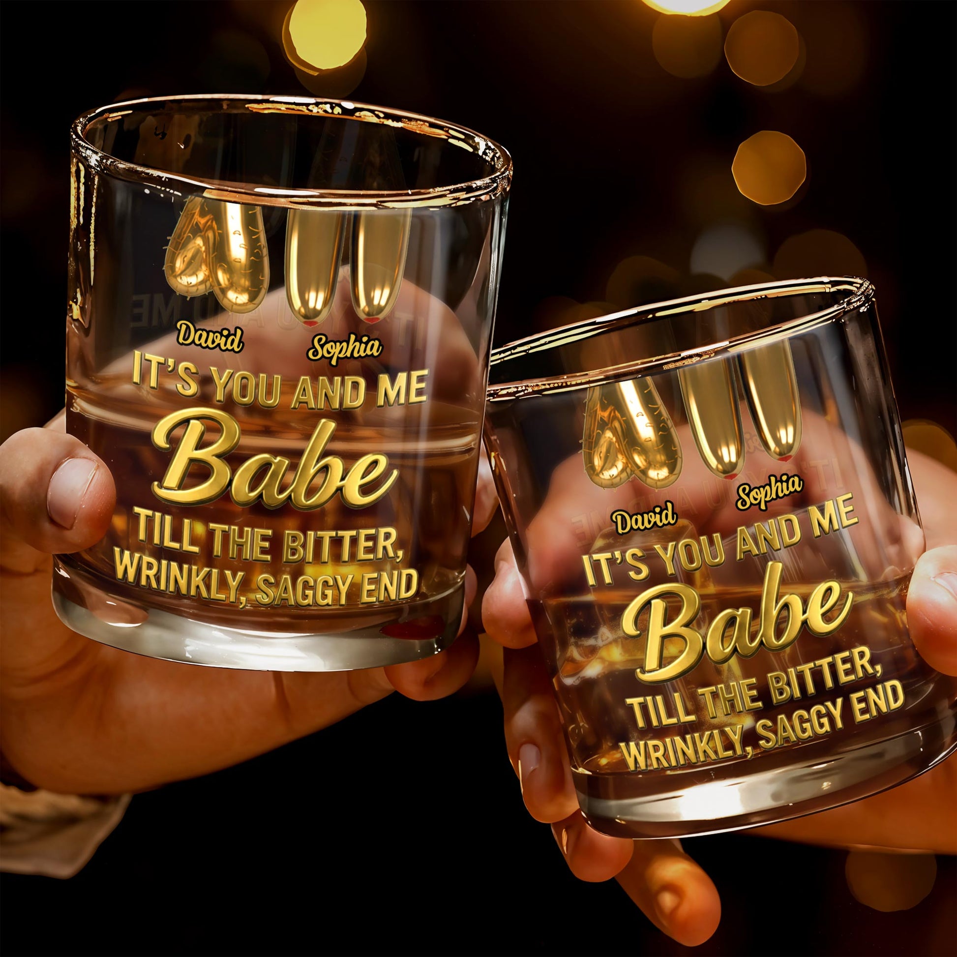 It's You And Me Babe Till The Bitter End - Personalized Custom Whiskey Glass - CPL1293_RWG