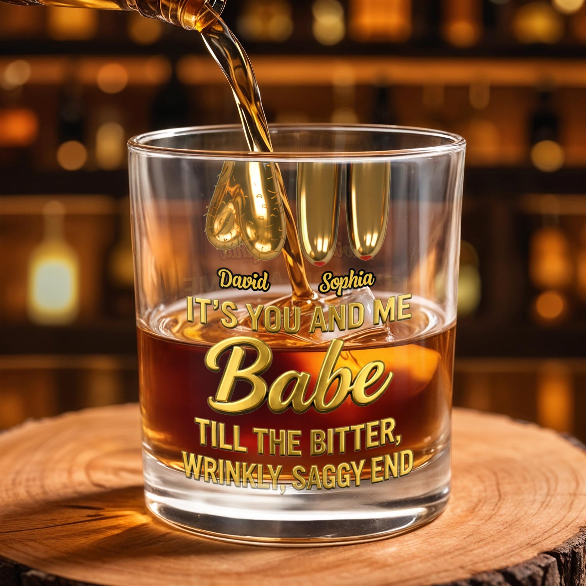 It's You And Me Babe Till The Bitter End - Personalized Custom Whiskey Glass - CPL1293_RWG