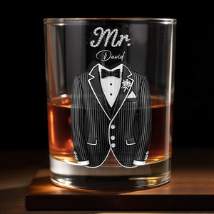 Celebrate In Style With Sophisticated Tuxedo Design - Personalized Custom Whiskey Glass - CPL1296_RWG