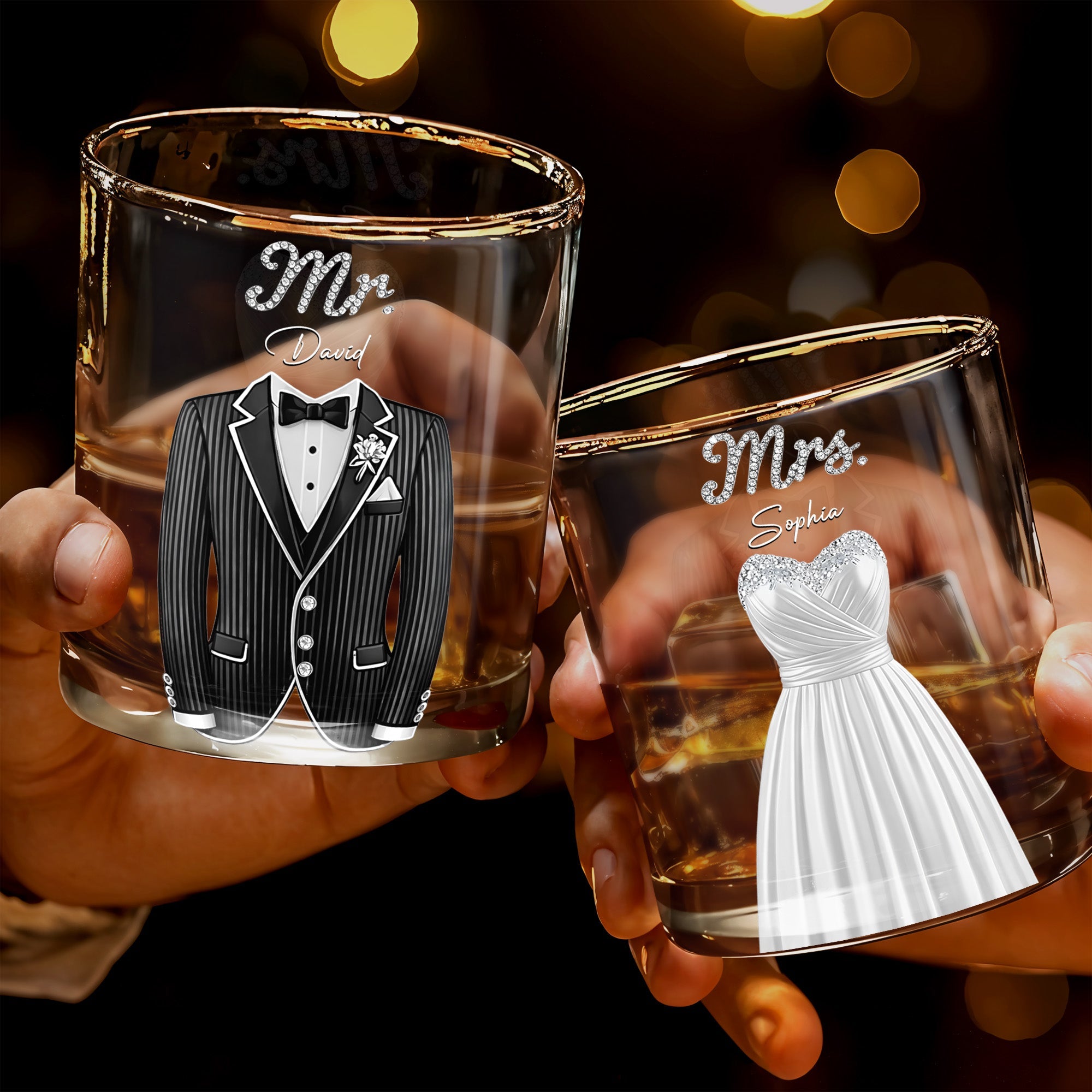 Celebrate In Style With Sophisticated Tuxedo Design - Personalized Custom Whiskey Glass - CPL1296_RWG