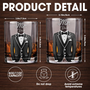 Celebrate In Style With Sophisticated Tuxedo Design - Personalized Custom Whiskey Glass - CPL1296_RWG