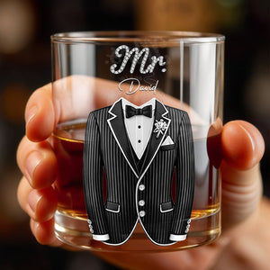 Celebrate In Style With Sophisticated Tuxedo Design - Personalized Custom Whiskey Glass - CPL1296_RWG