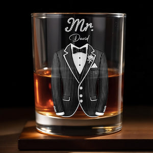 Celebrate In Style With Sophisticated Tuxedo Design - Personalized Custom Whiskey Glass - CPL1296_RWG