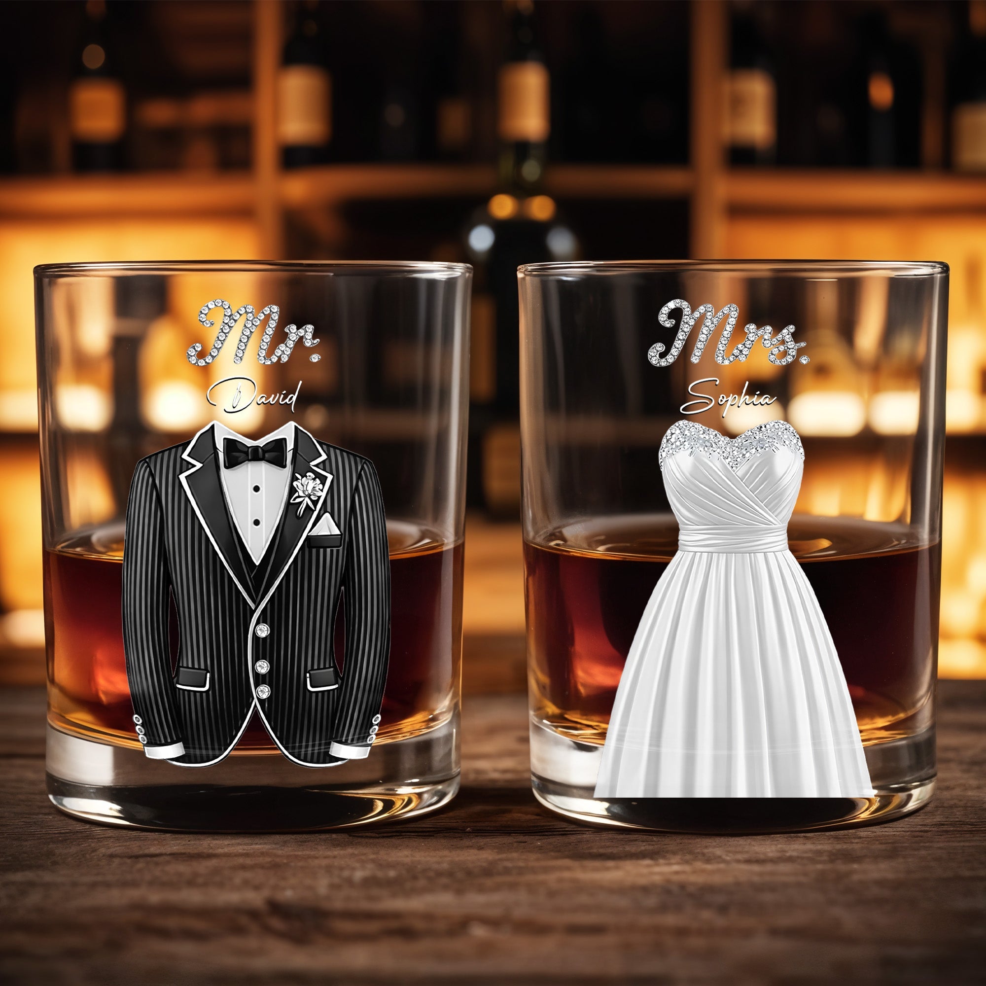 Celebrate In Style With Sophisticated Tuxedo Design - Personalized Custom Whiskey Glass - CPL1296_RWG