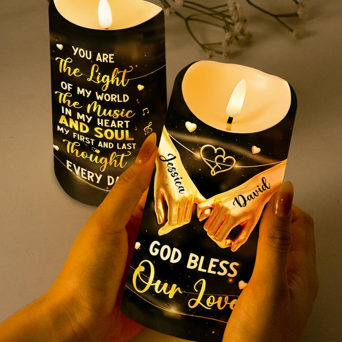 You Are The Light Of My World, Romantic Candle With Hands And Heart Design - Personalized Custom LED Candle - CPL1300_LECA