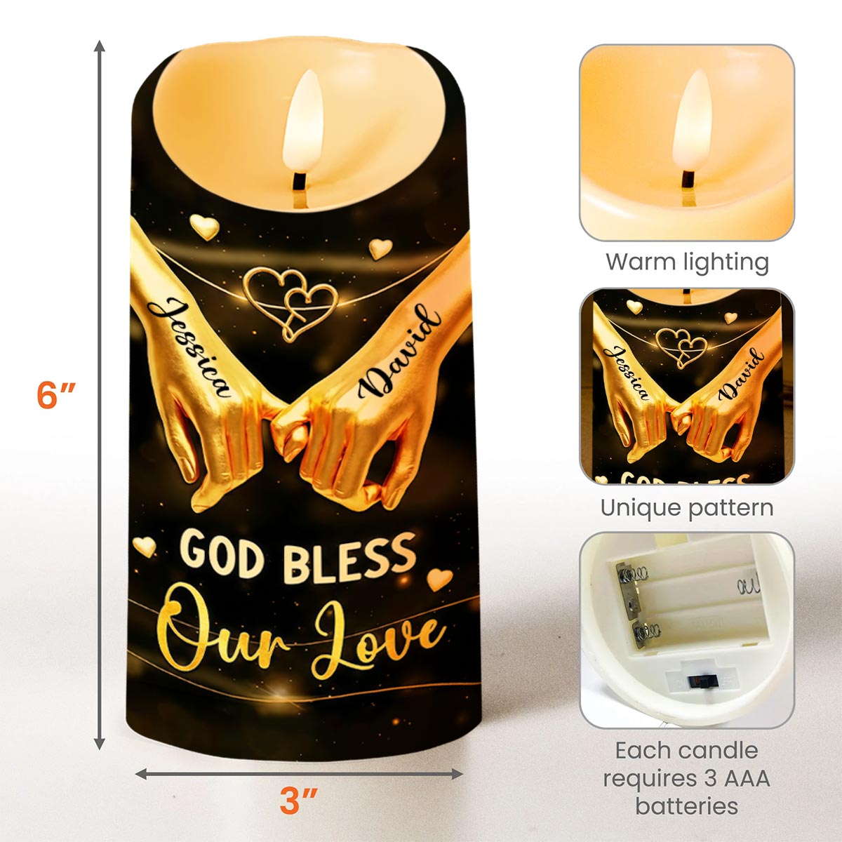 You Are The Light Of My World, Romantic Candle With Hands And Heart Design - Personalized Custom LED Candle - CPL1300_LECA