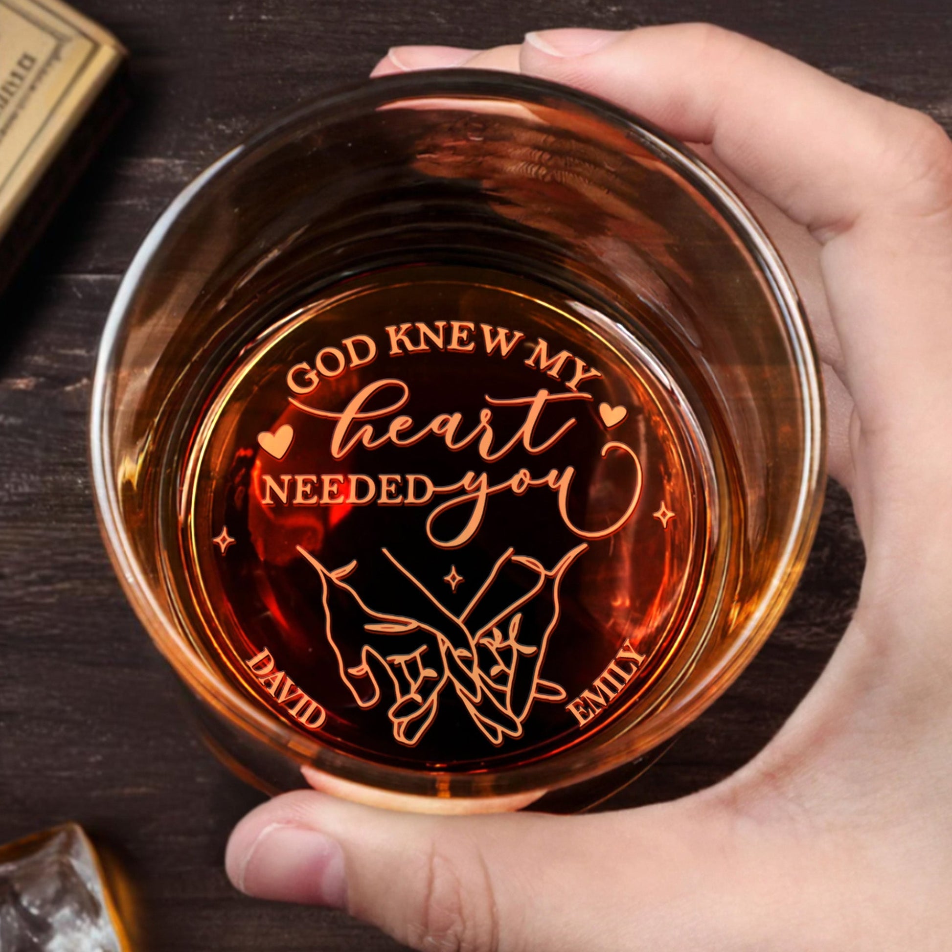 God Knew My Heart Needed You, Hearts And Crossed Arrows - Personalized Engraved Whiskey Glass - CPL1305_EWG