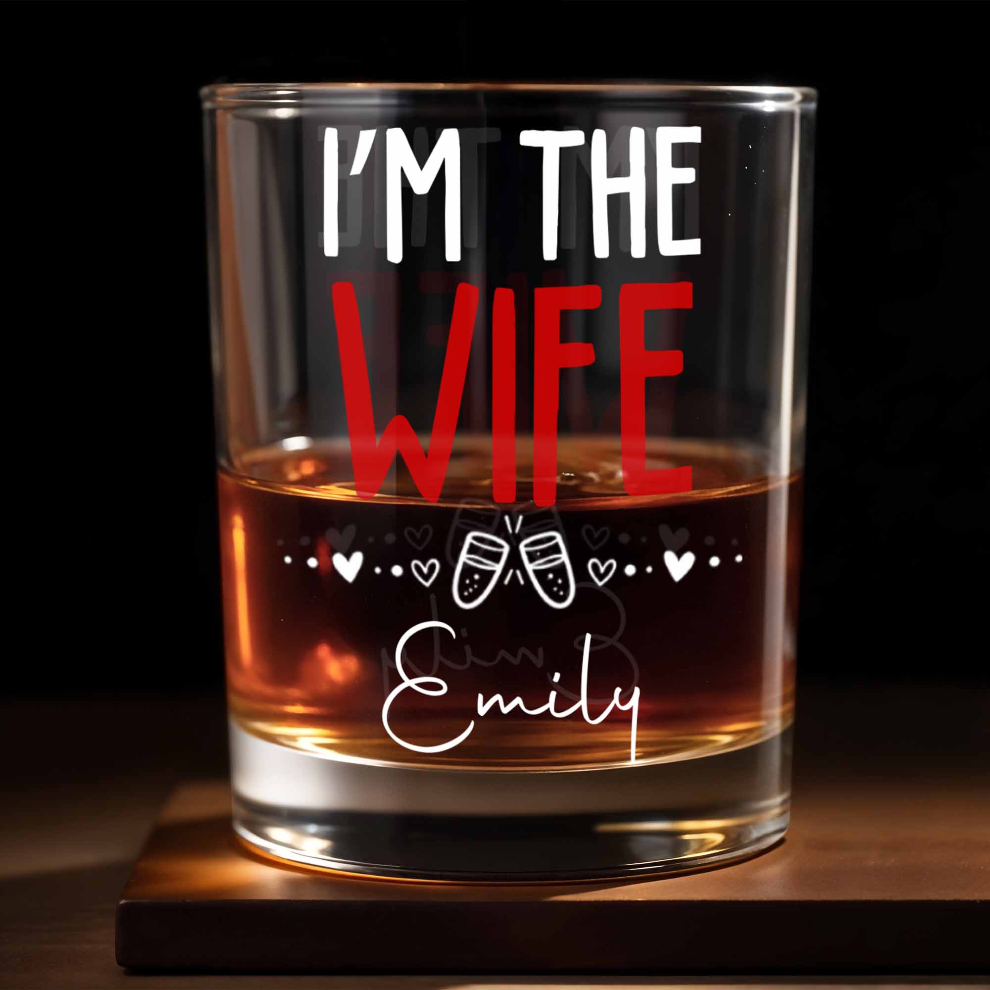 If I'm Too Drunk Bring Me To My Wife, Bow Ties And Hearts - Personalized Custom Whiskey Glass - CPL1310_RWG