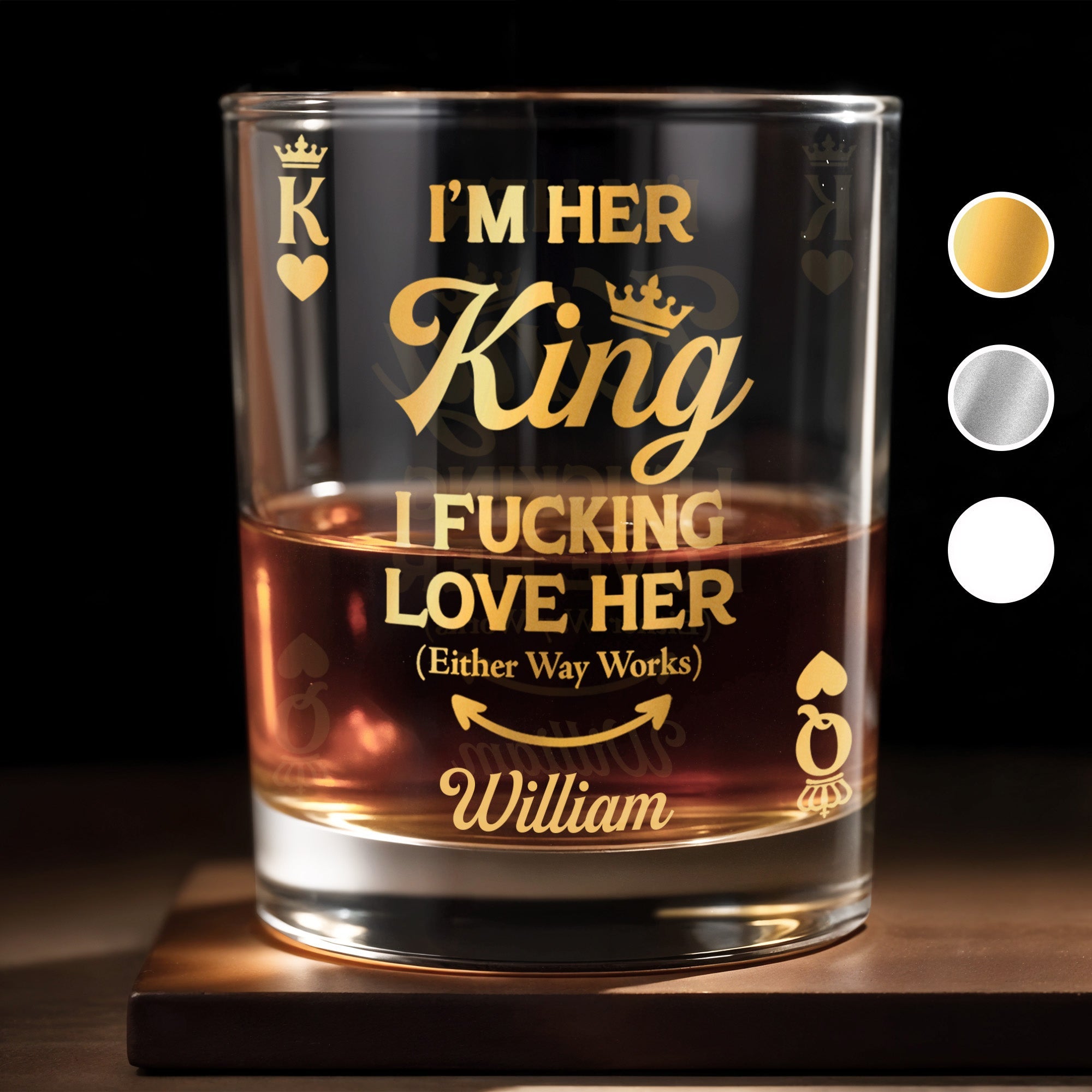 I'm Her King, I Effing Love Her, Crown And Heart - Personalized Custom Whiskey Glass - CPL1324_RWG