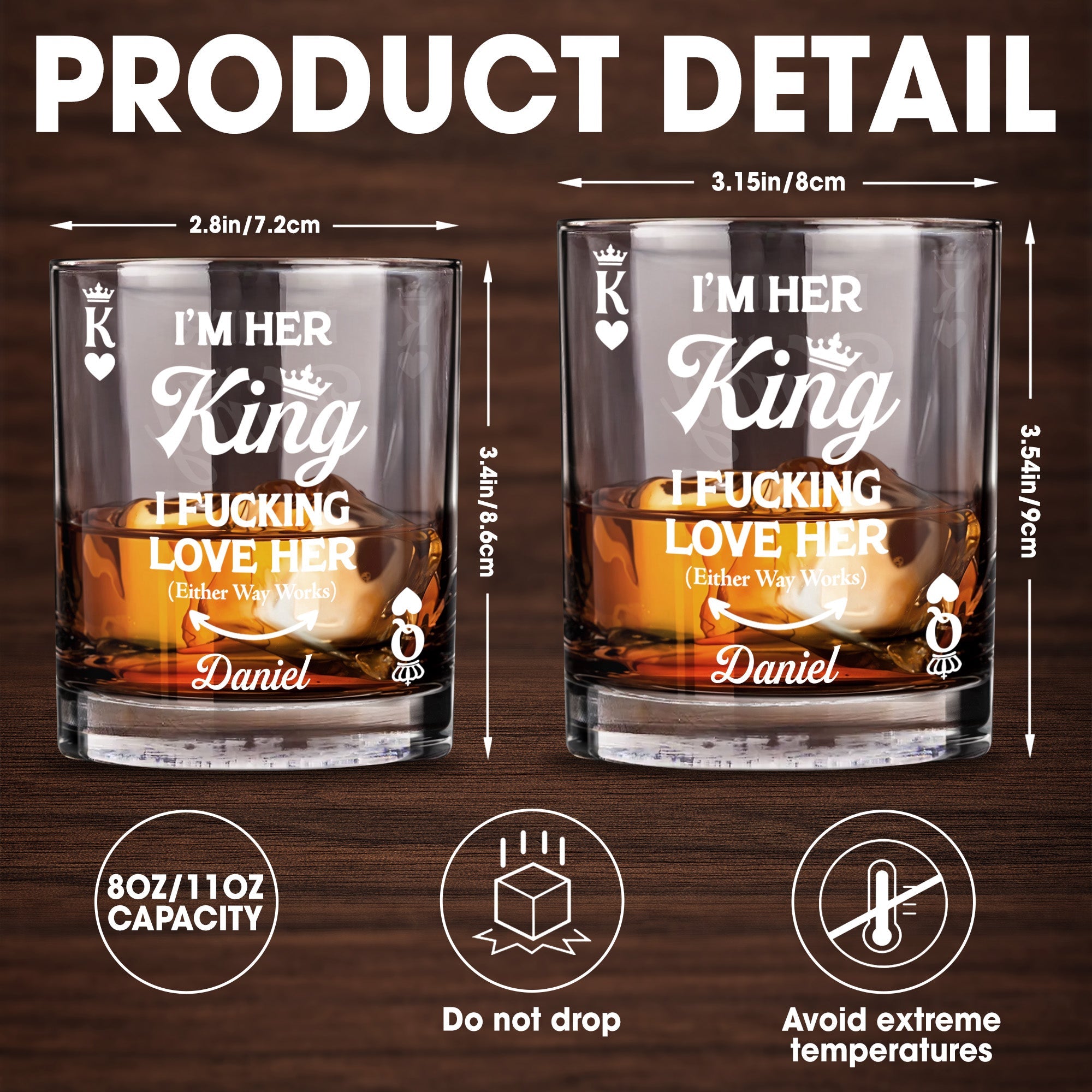 I'm Her King, I Effing Love Her, Crown And Heart - Personalized Custom Whiskey Glass - CPL1324_RWG