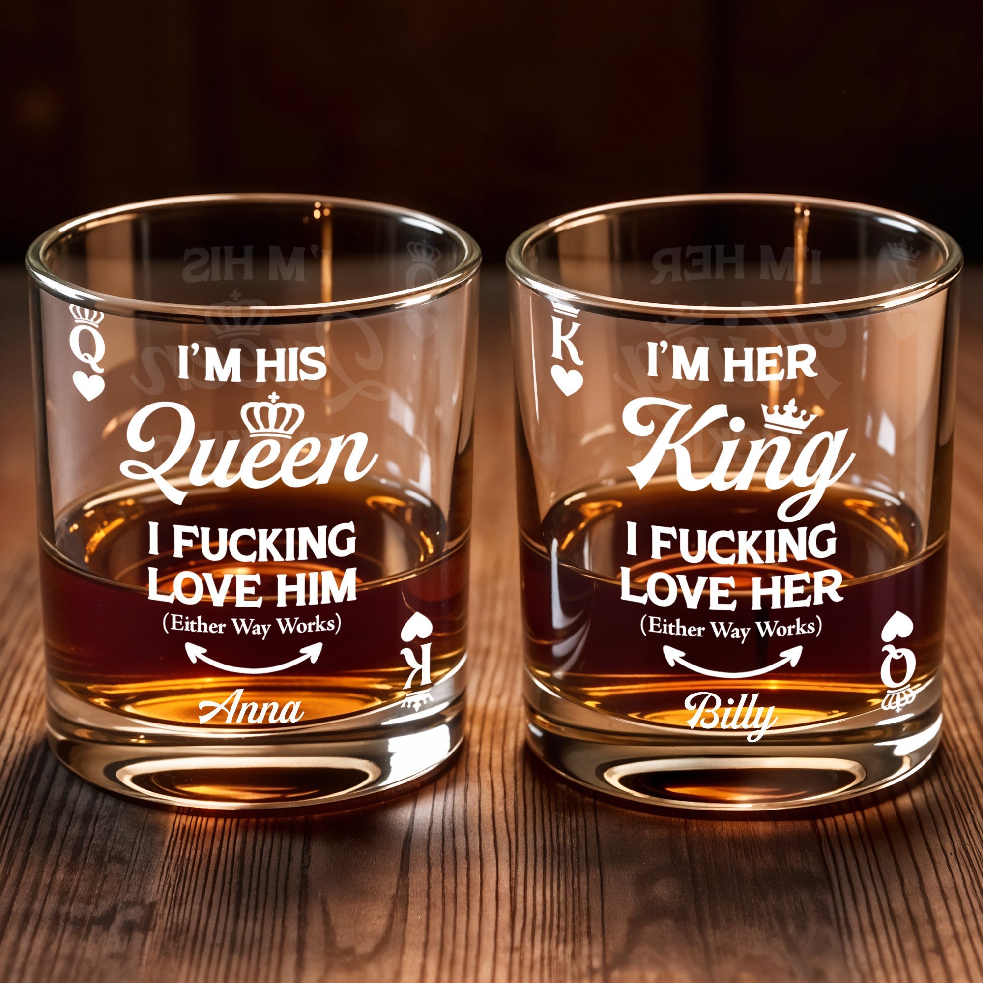 I'm Her King, I Effing Love Her, Crown And Heart - Personalized Custom Whiskey Glass - CPL1324_RWG