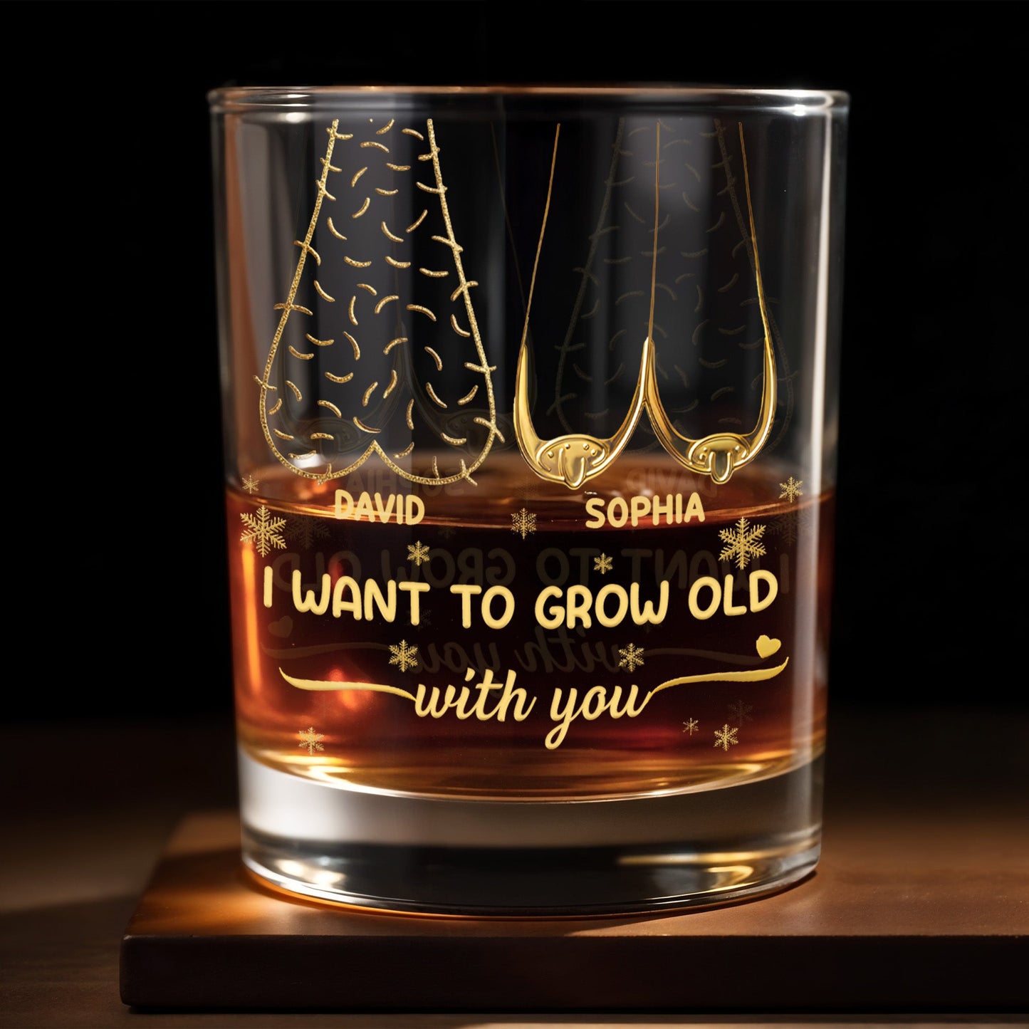 I Want To Grow Old With You, Tree Rings Design - Personalized Custom Whiskey Glass - CPL1334_RWG