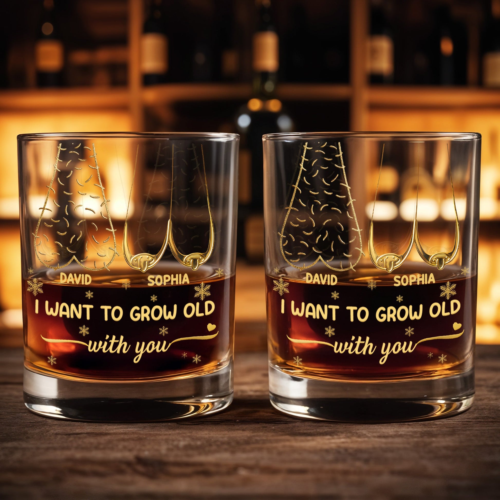 I Want To Grow Old With You, Tree Rings Design - Personalized Custom Whiskey Glass - CPL1334_RWG
