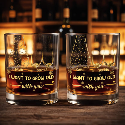I Want To Grow Old With You, Tree Rings Design - Personalized Custom Whiskey Glass - CPL1334_RWG